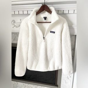 Patagonia Los Gatos pullover fleece jacket 1/4 zip high pile white birch
